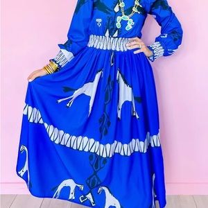 Boutique “To the Horse Races” dress in blue. NWT, size Small, TTS.